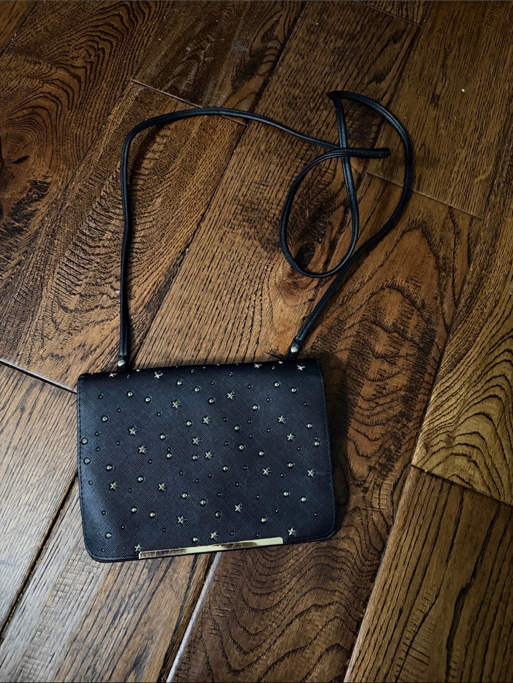 SAFE KEEPER Black Star-Studded Crossbody Bag